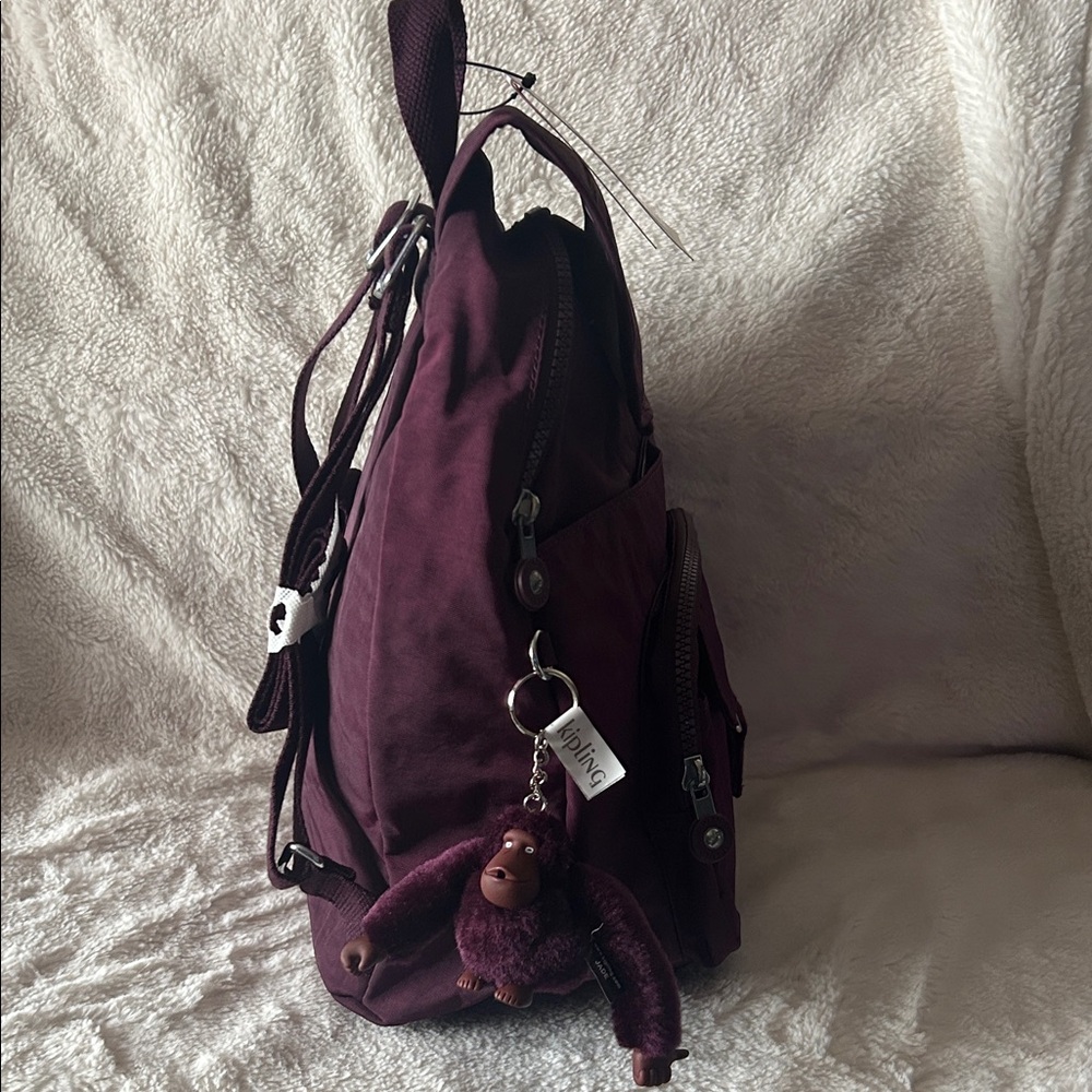 Kipling Queenie Burgundy Backpack with Keychain - Picture 6 of 16